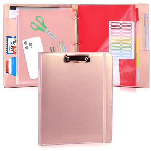 Ledermappe mit Klemmbrett, 2,5 cm, 33 x 27,9 cm, PU-Klemmbrett mit Notizblock, 5 Trennwände mit Taschen, abnehmbarer Ordner, Etiketten, ideal für Schule, Büro (passend für Papier im Briefformat) von YOPCDJ