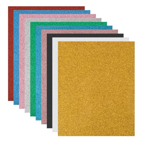 YOPEUC 10 Farben Plotterfolie Textil Glitzer, 25×30,5cm Heat Transfer Vinyl,Transferfolie Plotter für Vinyl-Plotter Zubehör Vinyl Folie Plotten, Permanent Vinylfolie Plotter für Diy T-Shirt, Stoffe von YOPEUC