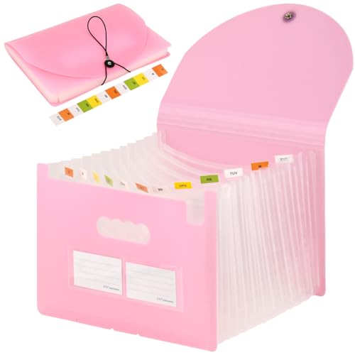 YOPEUC Dokumentenmappe A4 13 Fächer,33 x 23,8cm Akkordeon Aktenmappe Ordnungsmappe,Fächermappe Sortiermappe,Mappen Ordnersystem A4 für Büro,Schule Zuhause（Rosa ） von YOPEUC