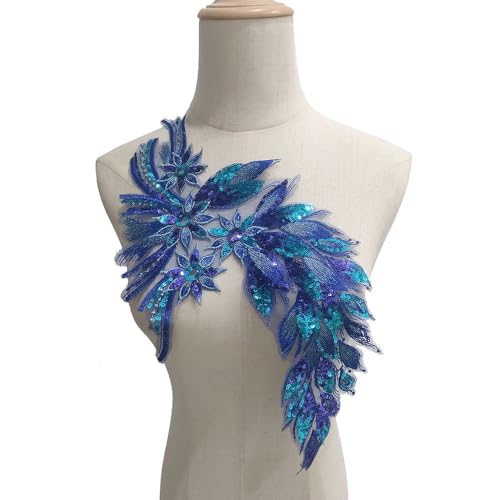1 Stück goldfarbene schwarze Feder-Applikation mit Blumen-Aufnäher for Aufnähen – elegante Spitzen-Aufnäher for Kleidungszubehör(Royal blue) von YOPI