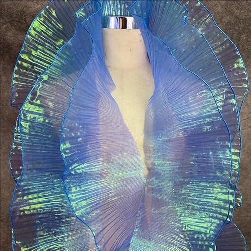 1 Yard Meerjungfrau Plissee Blumenspitze Magischer Farblaser-Farbverlaufsstoff for Hochzeitswellen-gestreifte Dekoration(Royal Blue) von YOPI