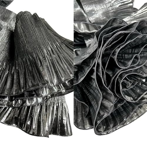 1 Yard Metallwellen-Spitzenstoff mit Plissee und Rüschen – 15 cm breites Dekorationsmaterial for Basteln und Nähen(Dark Grey) von YOPI