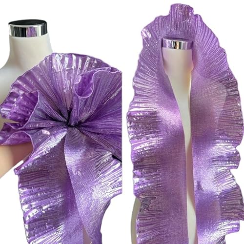 1 Yard Metallwellen-Spitzenstoff mit Plissee und Rüschen – 15 cm breites Dekorationsmaterial for Basteln und Nähen(Light Purple) von YOPI