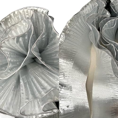 1 Yard Metallwellen-Spitzenstoff mit Plissee und Rüschen – 15 cm breites Dekorationsmaterial for Basteln und Nähen(Silver) von YOPI
