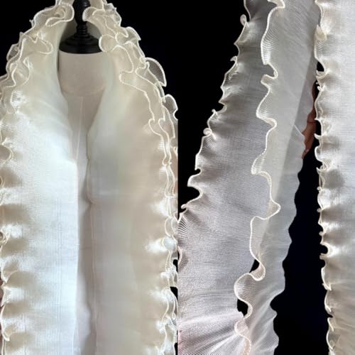 2 Yard Volant-Wellen-Spitzenstoff – 12 cm breiter Falten-Netz-Organza for DIY-Styling und Nähen von Rüschen-Kleid-Accessoires(Beige) von YOPI