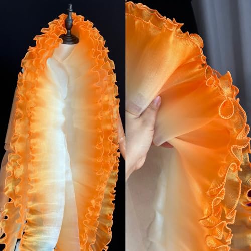 2 Yard Volant-Wellen-Spitzenstoff – 12 cm breiter Falten-Netz-Organza for DIY-Styling und Nähen von Rüschen-Kleid-Accessoires(Orange) von YOPI