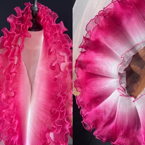 2 Yard Volant-Wellen-Spitzenstoff – 12 cm breiter Falten-Netz-Organza for DIY-Styling und Nähen von Rüschen-Kleid-Accessoires(Rose Red) von YOPI