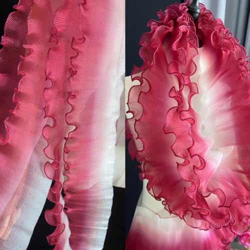 2 Yard Volant-Wellen-Spitzenstoff – 12 cm breiter Falten-Netz-Organza for DIY-Styling und Nähen von Rüschen-Kleid-Accessoires(Rot) von YOPI