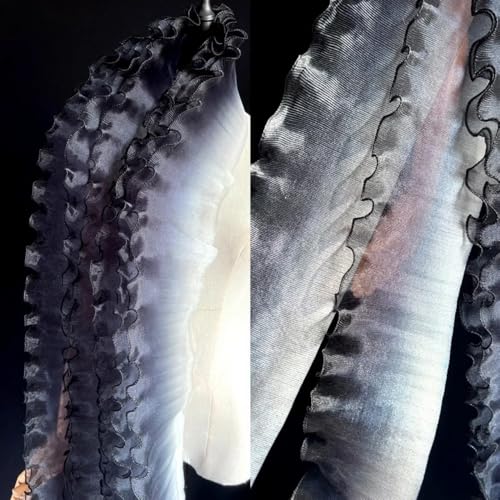 2 Yard Volant-Wellen-Spitzenstoff – 12 cm breiter Falten-Netz-Organza for DIY-Styling und Nähen von Rüschen-Kleid-Accessoires(black) von YOPI