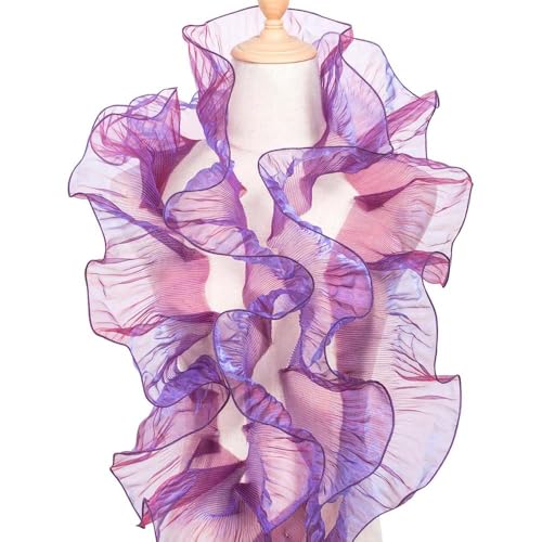 2 Yards gerüschter, plissierter Spitzenstoff mit Organza-Bordüre mit Farbverlauf for Nähen und Dekorieren(Lila) von YOPI