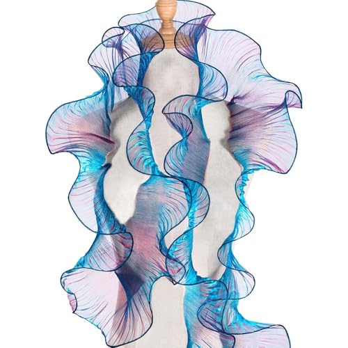 2 Yards gerüschter, plissierter Spitzenstoff mit Organza-Bordüre mit Farbverlauf for Nähen und Dekorieren(Peacock Blue) von YOPI