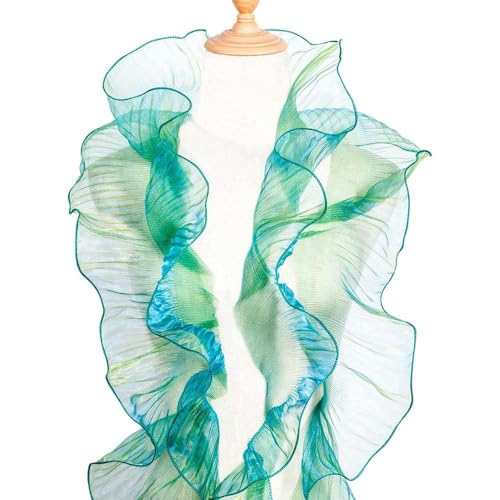 2 Yards gerüschter, plissierter Spitzenstoff mit Organza-Bordüre mit Farbverlauf for Nähen und Dekorieren(green) von YOPI