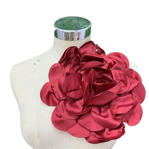 24CM Handgemachte Stoff Satin Blume frauen Große Blume Brosche Anzug Zubehör Pin Kleid Corsage(Burgundy) von YOPI