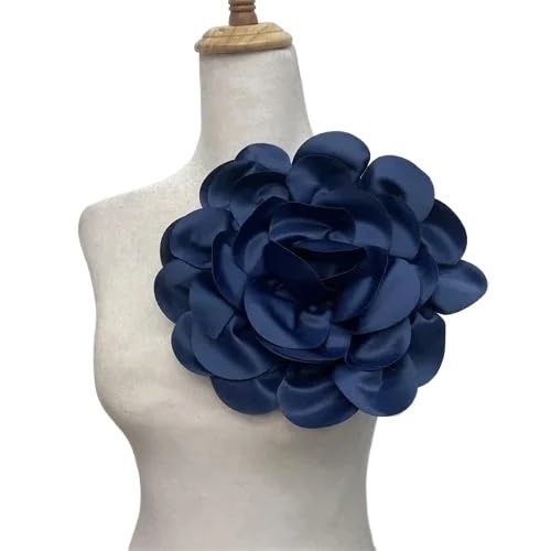24CM Handgemachte Stoff Satin Blume frauen Große Blume Brosche Anzug Zubehör Pin Kleid Corsage(Navy) von YOPI