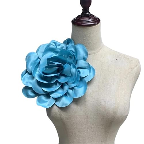 24CM Handgemachte Stoff Satin Blume frauen Große Blume Brosche Anzug Zubehör Pin Kleid Corsage(Sky Blue) von YOPI