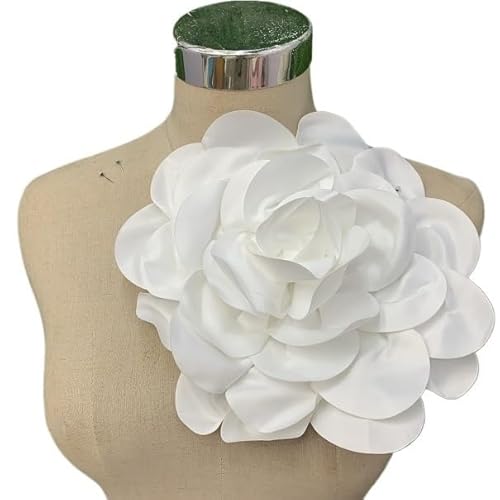 24CM Handgemachte Stoff Satin Blume frauen Große Blume Brosche Anzug Zubehör Pin Kleid Corsage(Weiß) von YOPI