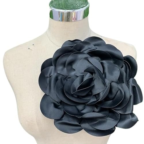 24CM Handgemachte Stoff Satin Blume frauen Große Blume Brosche Anzug Zubehör Pin Kleid Corsage(black) von YOPI