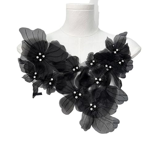 3D-Blumenquasten-Spitzenstoff-Applikationen zur Dekoration von Hochzeitskleidern – bestickter Netz-Aufnäher in Weiß, Schwarz und Grau(Color2) von YOPI
