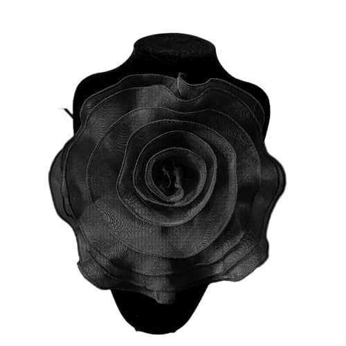 3D-Organza-Stoff, künstliche Rosenblumen, Aufnäher – 27 cm, Hochzeitskleid, Halsdekoration, DIY-Nähapplikation(Black-) von YOPI