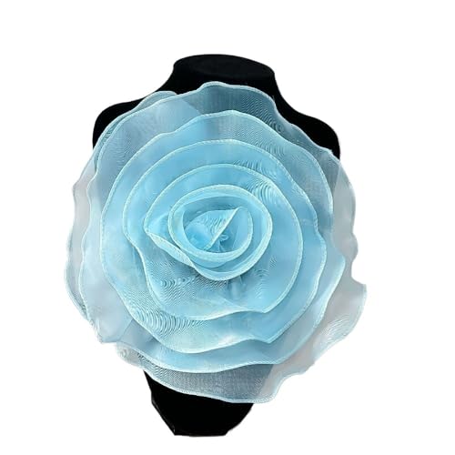 3D-Organza-Stoff, künstliche Rosenblumen, Aufnäher – 27 cm, Hochzeitskleid, Halsdekoration, DIY-Nähapplikation(Blue) von YOPI