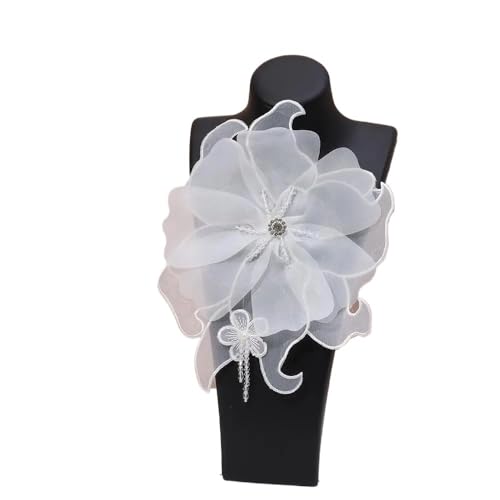 3D-Organza-Stoff, künstliche Rosenblumen, Aufnäher – 27 cm, Hochzeitskleid, Halsdekoration, DIY-Nähapplikation(Blue) von YOPI