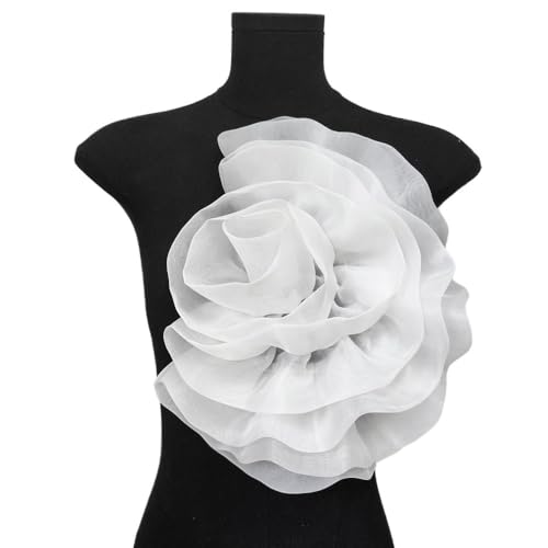 3D-Organza-Stoff, künstliche Rosenblumen, Aufnäher – 27 cm, Hochzeitskleid, Halsdekoration, DIY-Nähapplikation(Coffee) von YOPI