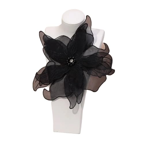 3D-Organza-Stoff, künstliche Rosenblumen, Aufnäher – 27 cm, Hochzeitskleid, Halsdekoration, DIY-Nähapplikation(Grey) von YOPI