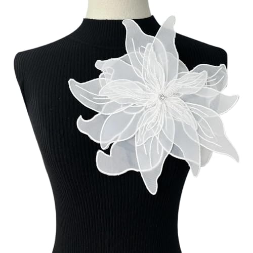 3D-Organza-Stoff, künstliche Rosenblumen, Aufnäher – 27 cm, Hochzeitskleid, Halsdekoration, DIY-Nähapplikation(Lila) von YOPI