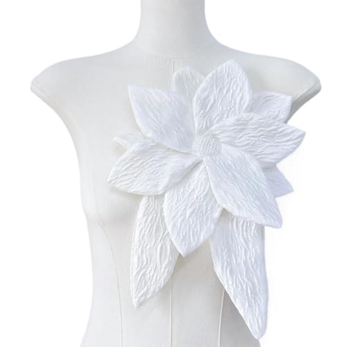3D-Organza-Stoff, künstliche Rosenblumen, Aufnäher – 27 cm, Hochzeitskleid, Halsdekoration, DIY-Nähapplikation(Nickel-Free White) von YOPI