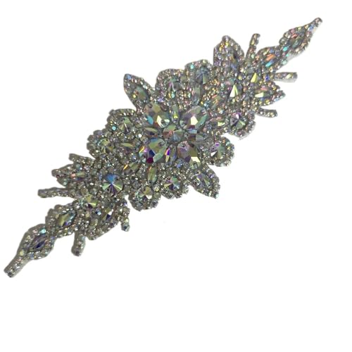 AB Silber Strass Blumen Applikation Patches - Aufbügeln/Aufnähen auf Hochzeitskleid Accessoires for Kleidung Dekoration(Antique Brass) von YOPI