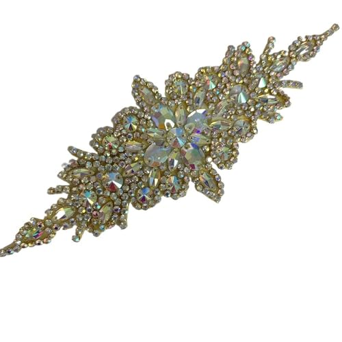 AB Silber Strass Blumen Applikation Patches - Aufbügeln/Aufnähen auf Hochzeitskleid Accessoires for Kleidung Dekoration(Antique silver) von YOPI