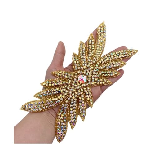 AB Silber Strass Blumen Applikation Patches - Aufbügeln/Aufnähen auf Hochzeitskleid Accessoires for Kleidung Dekoration(Beige) von YOPI