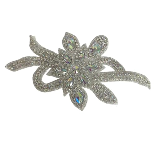 AB Silber Strass Blumen Applikation Patches - Aufbügeln/Aufnähen auf Hochzeitskleid Accessoires for Kleidung Dekoration(Blue) von YOPI