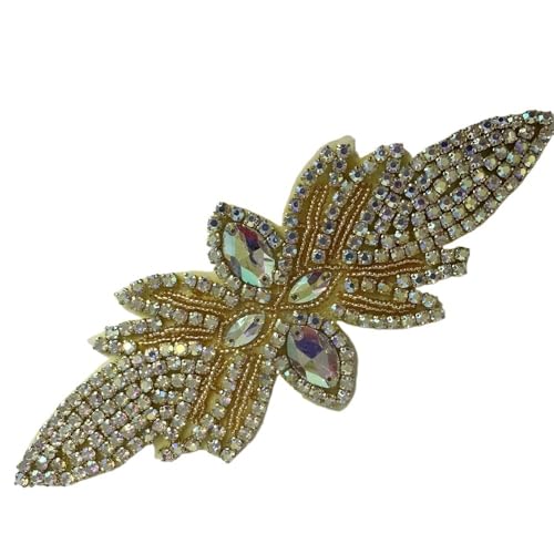 AB Silber Strass Blumen Applikation Patches - Aufbügeln/Aufnähen auf Hochzeitskleid Accessoires for Kleidung Dekoration(DULL) von YOPI