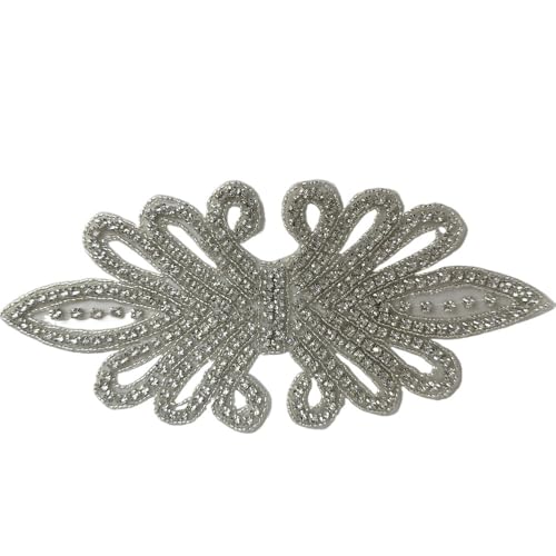 AB Silber Strass Blumen Applikation Patches - Aufbügeln/Aufnähen auf Hochzeitskleid Accessoires for Kleidung Dekoration(Dark Blue) von YOPI