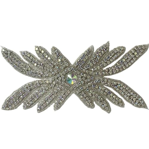 AB Silber Strass Blumen Applikation Patches - Aufbügeln/Aufnähen auf Hochzeitskleid Accessoires for Kleidung Dekoration(Dark Khaki) von YOPI