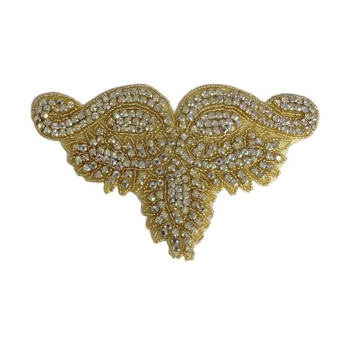 AB Silber Strass Blumen Applikation Patches - Aufbügeln/Aufnähen auf Hochzeitskleid Accessoires for Kleidung Dekoration(Gold) von YOPI