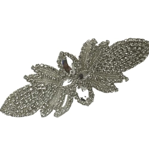 AB Silber Strass Blumen Applikation Patches - Aufbügeln/Aufnähen auf Hochzeitskleid Accessoires for Kleidung Dekoration(Gun Metal) von YOPI
