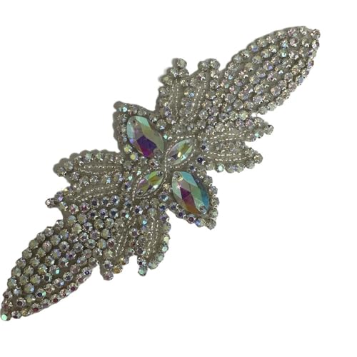 AB Silber Strass Blumen Applikation Patches - Aufbügeln/Aufnähen auf Hochzeitskleid Accessoires for Kleidung Dekoration(Laser Bright) von YOPI
