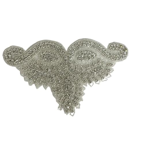 AB Silber Strass Blumen Applikation Patches - Aufbügeln/Aufnähen auf Hochzeitskleid Accessoires for Kleidung Dekoration(Nickel-Free White) von YOPI