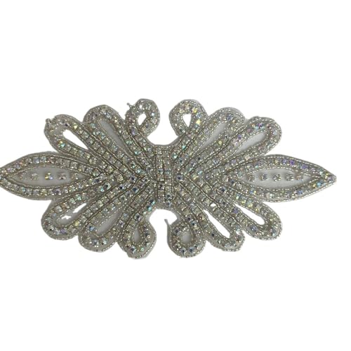 AB Silber Strass Blumen Applikation Patches - Aufbügeln/Aufnähen auf Hochzeitskleid Accessoires for Kleidung Dekoration(Sky Blue) von YOPI