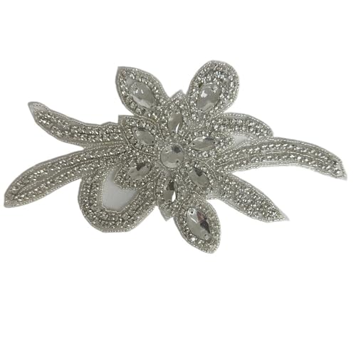 AB Silber Strass Blumen Applikation Patches - Aufbügeln/Aufnähen auf Hochzeitskleid Accessoires for Kleidung Dekoration(green) von YOPI