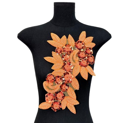 Bestickte Aufnäher mit Blumen – 3D-Blumenapplikation for Kleidung – abnehmbare Verzierungen for Selbermachen(Dark Orange) von YOPI