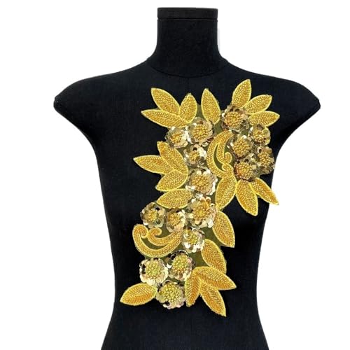 Bestickte Aufnäher mit Blumen – 3D-Blumenapplikation for Kleidung – abnehmbare Verzierungen for Selbermachen(Gold) von YOPI