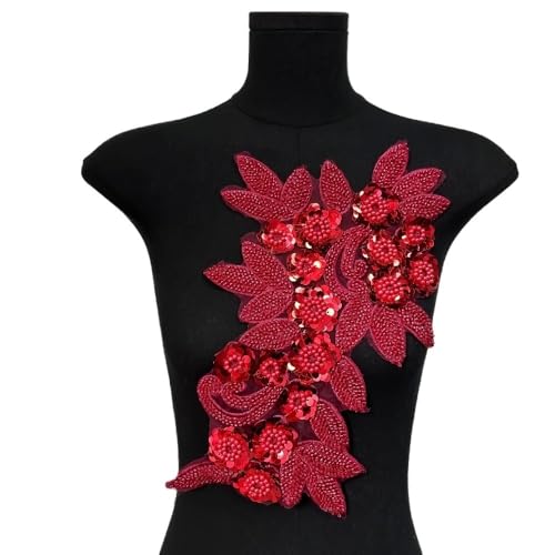 Bestickte Aufnäher mit Blumen – 3D-Blumenapplikation for Kleidung – abnehmbare Verzierungen for Selbermachen(Rot) von YOPI