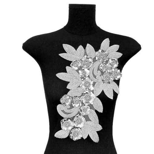 Bestickte Aufnäher mit Blumen – 3D-Blumenapplikation for Kleidung – abnehmbare Verzierungen for Selbermachen(Silver) von YOPI
