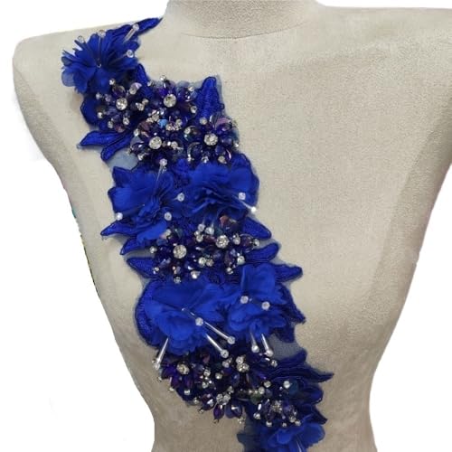 Dreidimensionale Blume Handgenähte Kristallorganzaspitze Damenbekleidung Kleiderzubehör(Royalblue) von YOPI