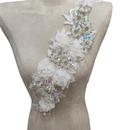 Dreidimensionale Blume Handgenähte Kristallorganzaspitze Damenbekleidung Kleiderzubehör(Weiß) von YOPI