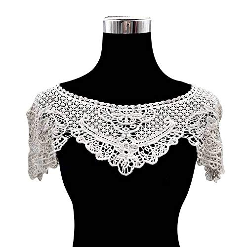 Eleganter Spitzenschal mit gesticktem Hohlmuster - Kurze Bluse mit Ärmeln und falschem Kragen(Apricot) von YOPI