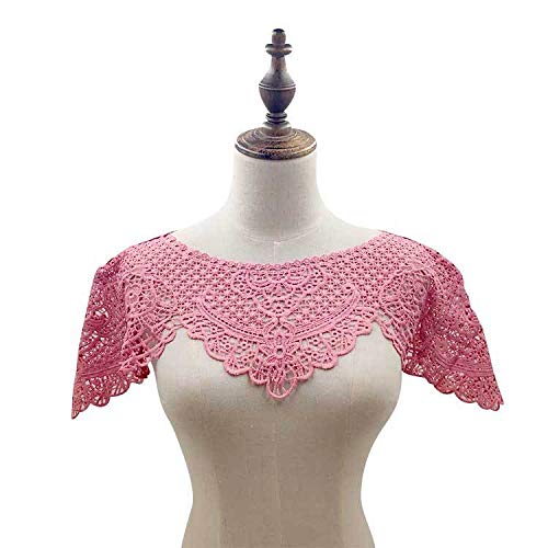 Eleganter Spitzenschal mit gesticktem Hohlmuster - Kurze Bluse mit Ärmeln und falschem Kragen(Beanpastepowder) von YOPI